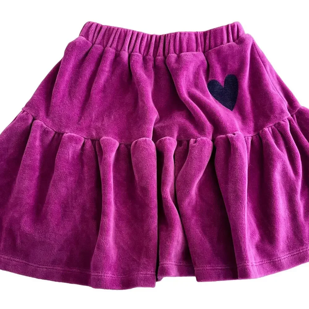 BOBO CHOSES heart velvet skirt in fuchsia 10-11